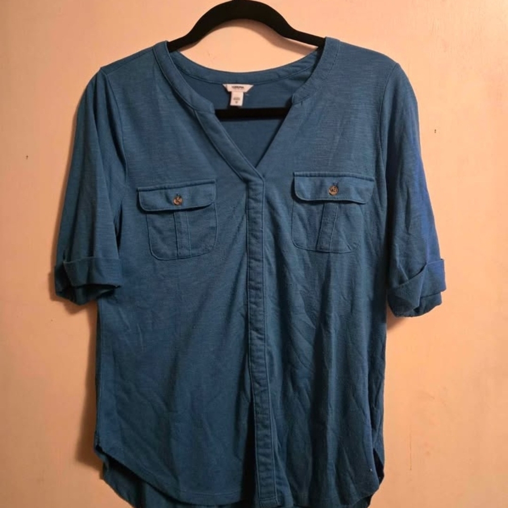 Sonoma Teal V-Neck Blouse with Pockets